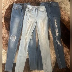 Fashion Nova Ripped Blue and Light Blue Jeans